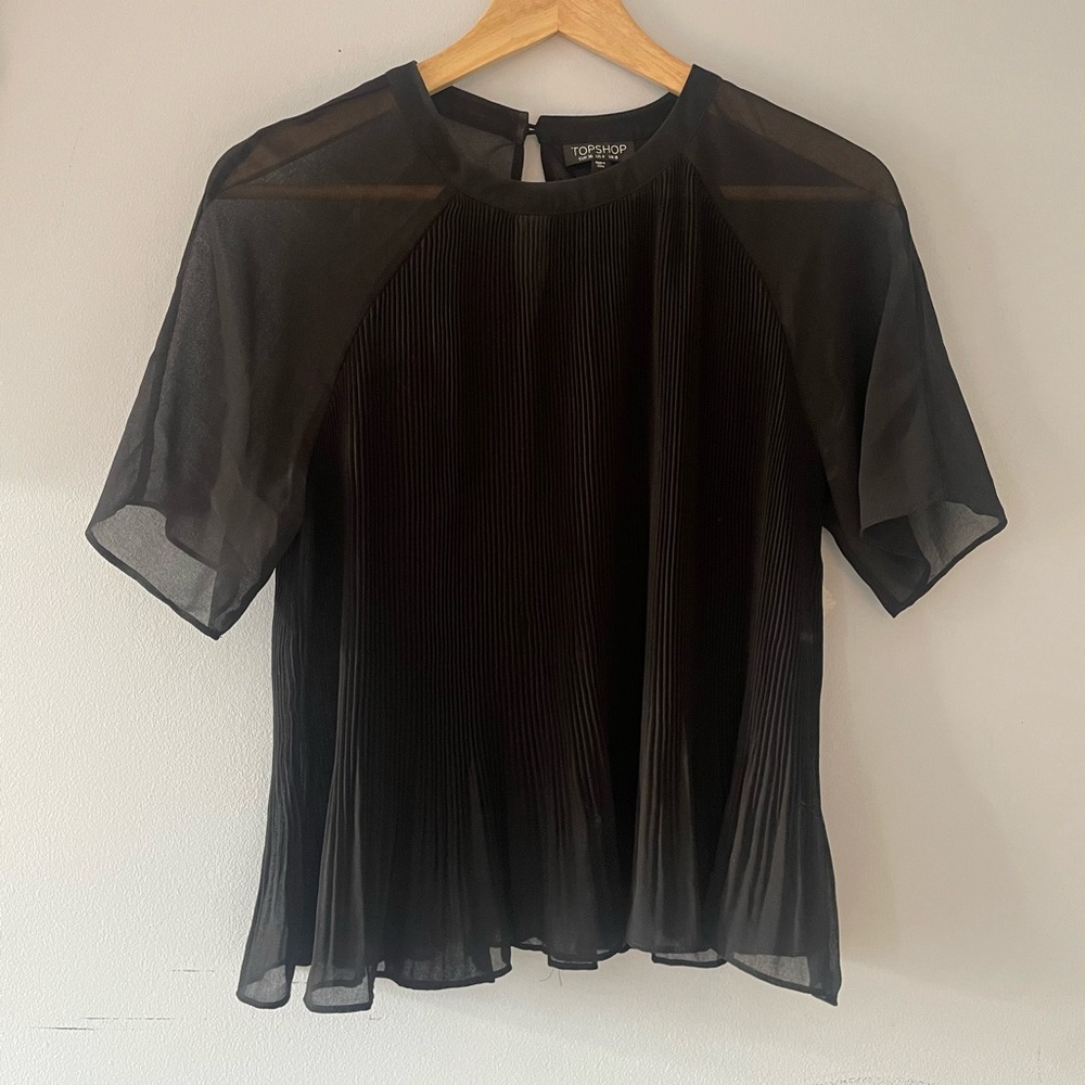 Topshop Black Sheer Pleated Blouse